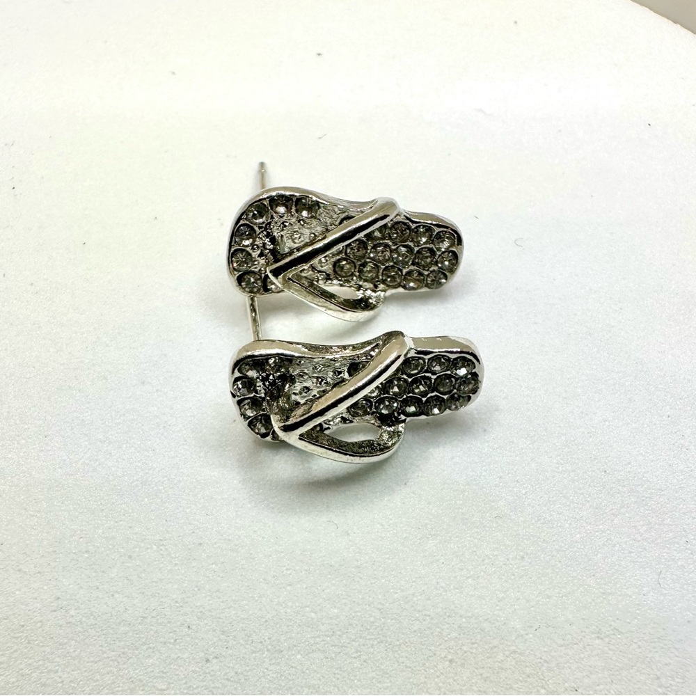 NWOT - Sparkling Silver Crystal Flip-Flop Earrings - Picture 7 of 13